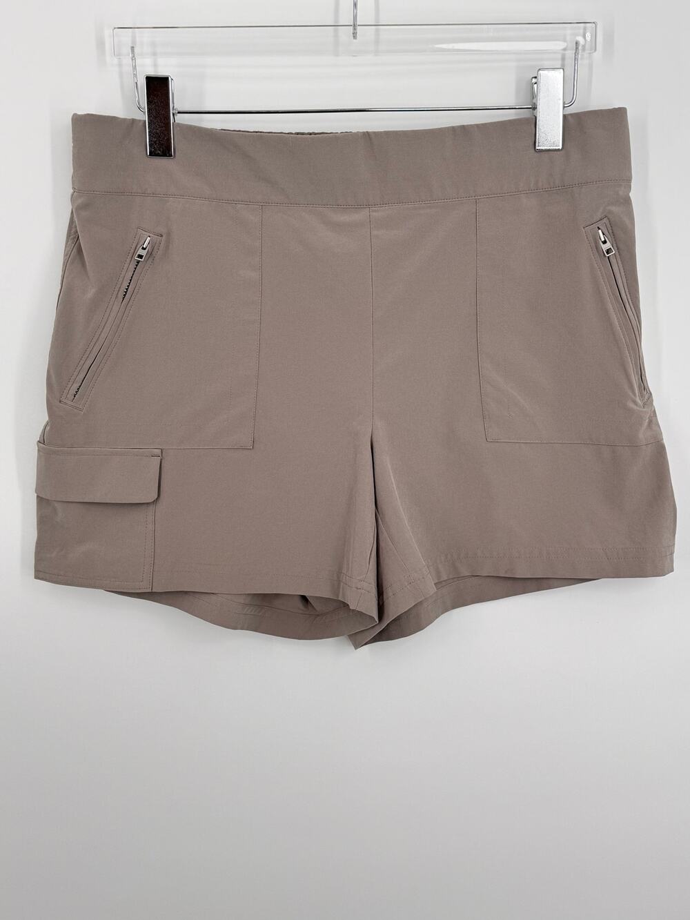Athleta shorts women's 14 Chelsea cargo hiking zip pockets outdoor active taupe